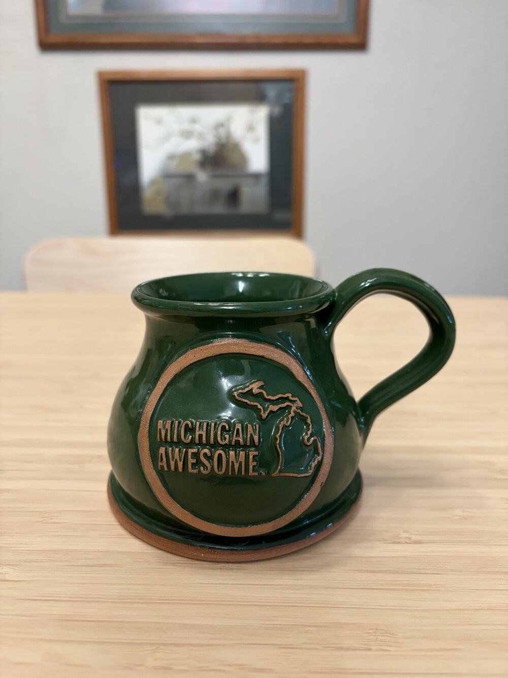 Michigan Awesome Joshua Mogck Pottery Ceramic Coffee Mug 2014 Green